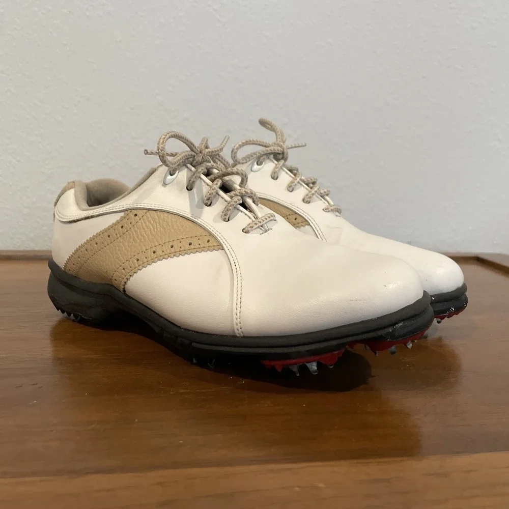 FootJoy Greenjoys 48392 Womens White/Beige Golf Shoes Cleats Size 8 M